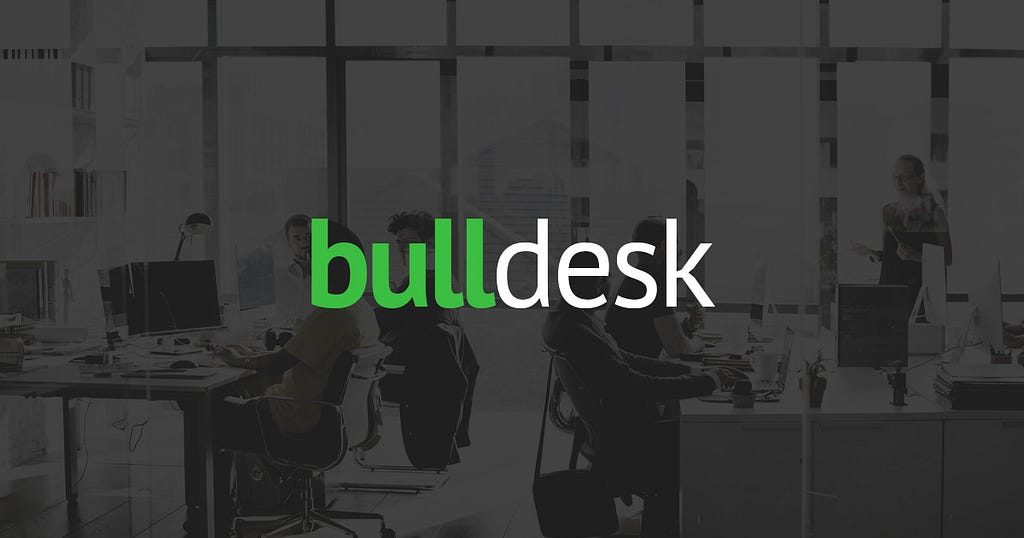 Bulldesk logo over an office